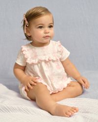 Baby Girls Short Sleeve Peter Rabbit Embroidered Seersucker 2-Piece Outfit Set